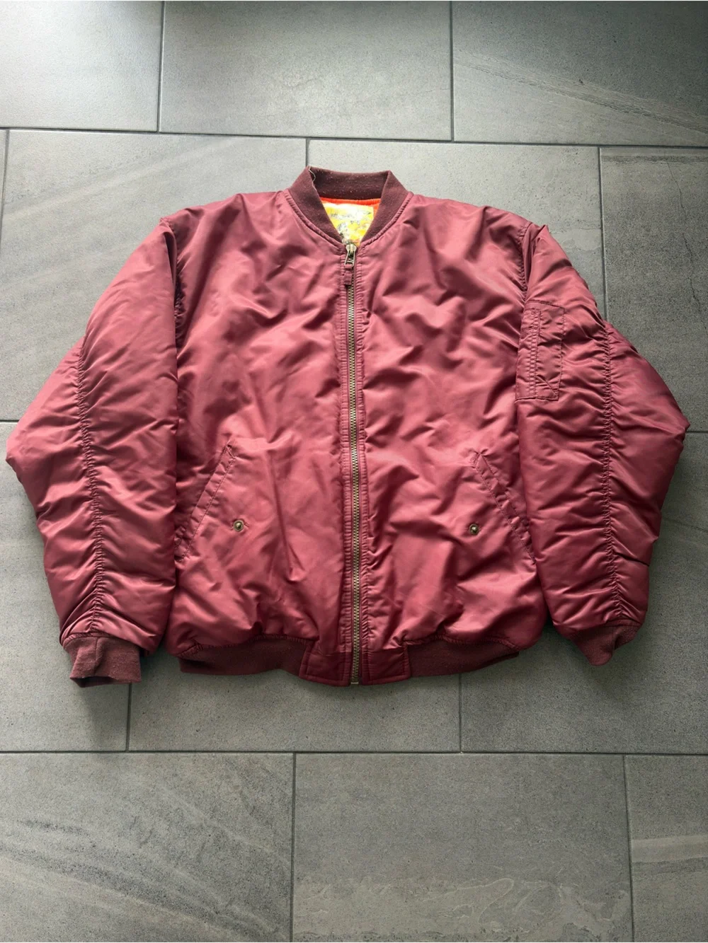 MA-1 Style Flight Bomber Jacket Maroon Reversible Orange Lining Size L